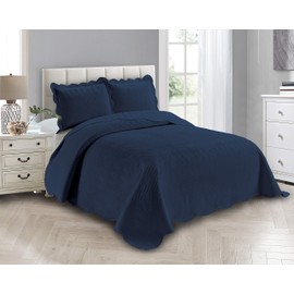 Linen Plus Luxury Oversized Coverlet Embossed Bedspread Set Solid Navy Blue Full/Queen Bed Cover New # Ashley