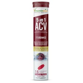 Vitaminnica ACV 5in1 Moringa Effervescent Tablets- 1100mg | Mixberries Flavor | Natural Energy & Immunity Booster with Antioxidants to Control Cravings -15 Tablets (1)