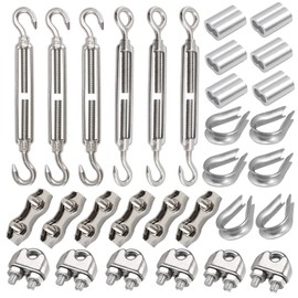 Leaum Pack of 30 Turnbuckles M5 Wire Tensioner Set with Stainless Steel Turnbuckle M5, Wire Rope Clamp 3 mm Stainless Steel, Wire Rope Thimbles 3 mm and Press Clamp 3 mm Aluminium for Tightened Rope