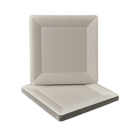 SILVER SPOONS Glitz Design Disposable Charger Plates for Party - (10 PC) Heavy Duty Disposable Dinner Set 13”, Square Charger Dishes For Elegant China Look, Great, Champagne