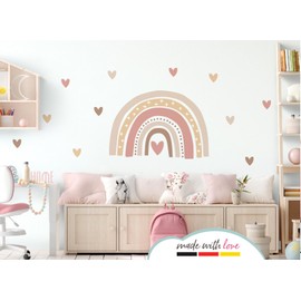 Little Deco DL935-1 Wall Sticker Rainbow Boho Wall Sticker Hearts Nursery Wall Sticker Baby Room Wall Decoration