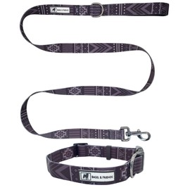 Matching Dog Collar & Leash Set XSmall, Small, Medium, Large for boy, Male, Female, Girl Dogs and Puppy (Large, Black Tribal)