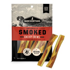 Barkworthies Smoked Beef Cheek Chews for Dogs 6 Inch, 4 Count (Pack of 1) - All-Natural, High Protein Cheeky Dog Chews - Long Lasting, Highly Digestible