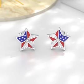 Lypic American Flag Earrings for Women 925 Sterling Silver 4th of July Stud Earrings Patriotic Earring Red White And Blue USA Flag Fourth of July Independence Day Jewelry Gifts for Women, Base, No