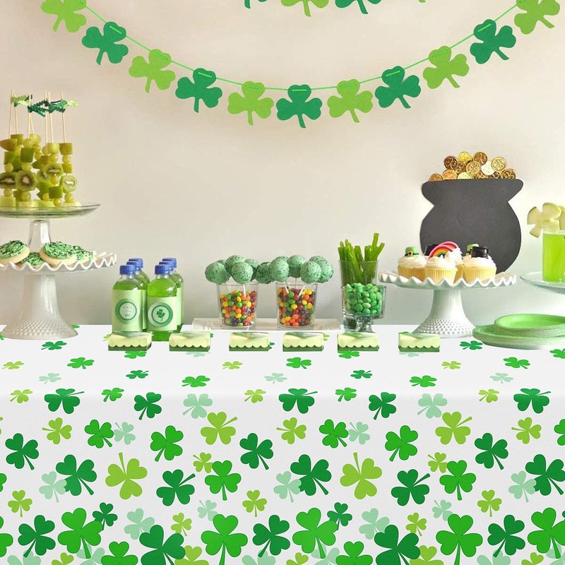 4 Pcs St Patricks Day Tablecloth Green with Assorted Shamrock