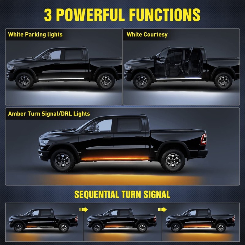 2pcs Running Board LED Lights 800LM White Amber 12V to