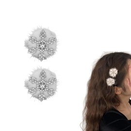 EZ PEACH Hair Clip, Metal, Sparkle, Snowflakes, Fluffy, Hairpin, Bangs Clip, Hair Accessories, Girls, Hair Ornament, Cute, Stylish, Birthday, Hair Clip, Adult, Hair Clip, Hair Clip, Set of 2 (White)