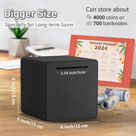 Hicocool 6" Piggy Bank for Adults Teens Kids Must Break to Open, Assembly ABS Plastic Money Saving Box (Black)