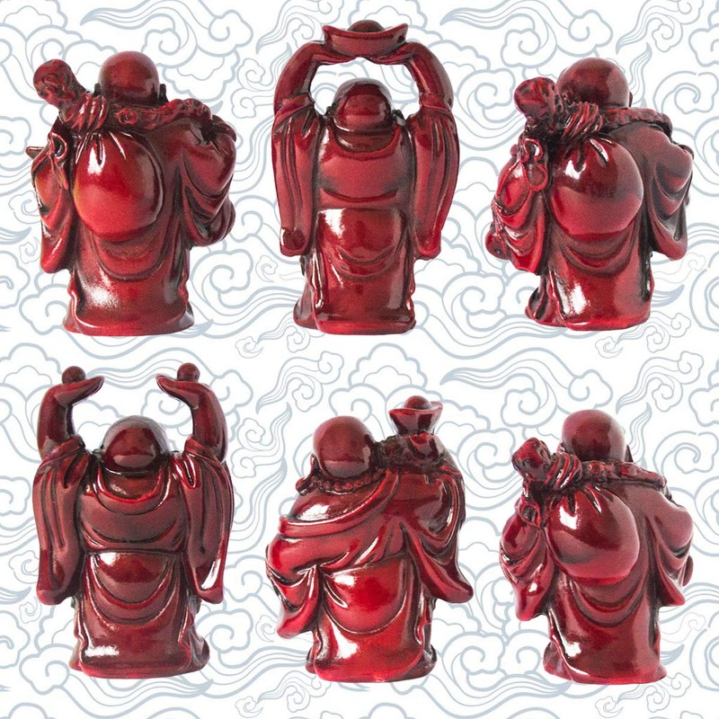Addune Set of 6 Laughing Happy Buddha Statue Resin Figurines