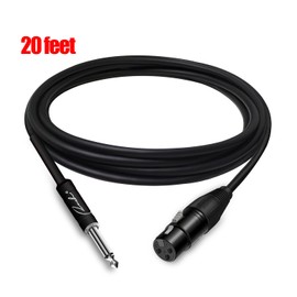 Ranch XLR Cable 20ft Female XLR to 1/4 TS Mono Jack Microphone Cable Quarter Inch to XLR Female Unbalanced Mic Cable - Black