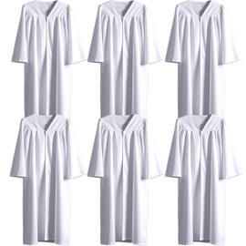 GAMYPET 6 Pcs Matte Choir Robe White Baptism Robes Unisex Blank Graduation Gown for College Church Pastor and Judge Costume Adults