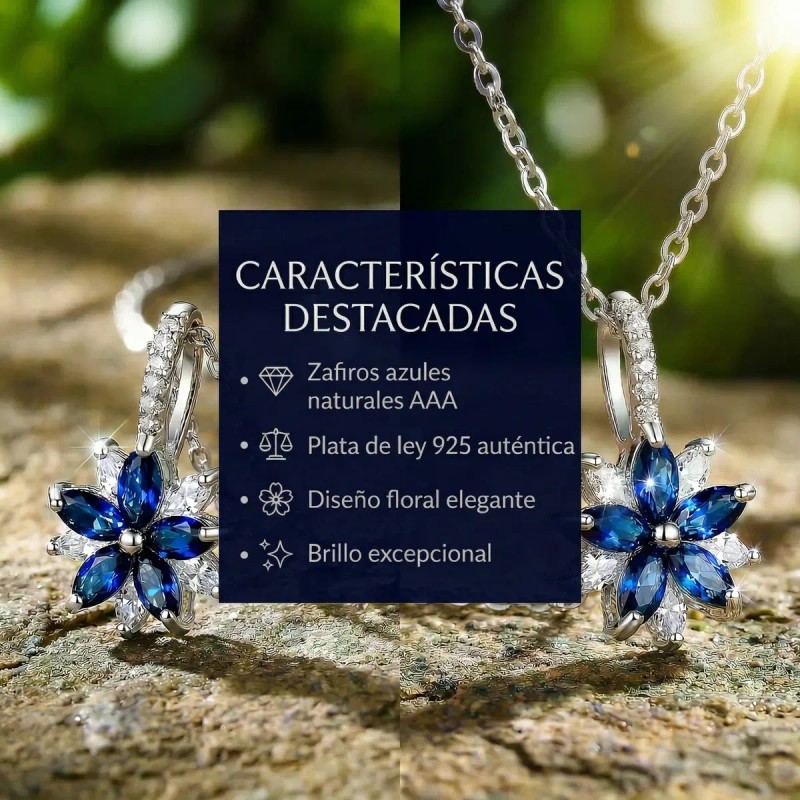 ESTELAPRIVE - Collar Flor Azul Perla Plata 925 Dije Regalo