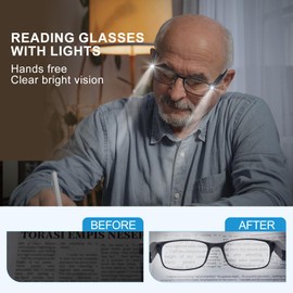 OuShiun Reading Glasses with LED Light Readers Blue Light Blocking Anti Eyestrain Eyeglasses Lighted Nighttime(Black,+1.00)