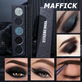 Black Smokey Eyeshadow Palette Makeup,5 Colors Black Silver Gray Blue Eye Shadow Pallets For Women,Long Lasting,Waterproof and Blendable,Highly Pigmented Gothic Makeup Matte For Halloween gifts