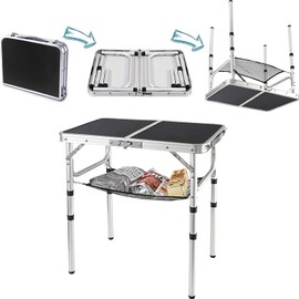 YUFIFAIRY Small Folding Table 2 Foot, Portable Camping Table with Mesh Holders,Lightweight Aluminum Adjustable Height, with Carry Handle for Camping Picnic Indoor Outdoor, White 24 x 16 inch (Black