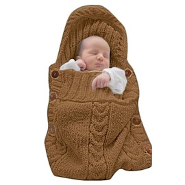 XMWEALTHY Newborn Baby Wrap Swaddle Blanket Knit Sleeping Bag Receiving Blankets Stroller Wrap for Baby Coffee 0-6 Month