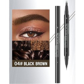Hair-like Eyebrow Pen, 2-in-1 Waterproof BrowPen with 2 Tip, with Dual-ended Eyebrow Brush,Cosmetic Makeup - Color: 04 Black Brown
