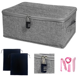 Locking Adult Game Toy Storage Organizer Lock Box Toy Storage Bins Women and Men Game Toys Storage Bags Large capacity 15 x 10 x 6.3 Inches (Gray)