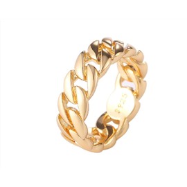 CUSIOALQQ Fashion Gold Band Vacuum Filled Simple Stackable Ring for Men, 925 Sterling Silver Chain Link Shaped Dainty Ring, Sturdy Link Chain Wedding Eternity Band Ring Minimalist Style Q