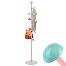 YarkeeSky Mushroom Coat Rack, Free Standing Hall Coat Tree with 7 Mushroom Hooks, 2 Adjustable Height Metal Coat Tree Clothes Hanger for Entryway, Hallway, Bedroom, Pink