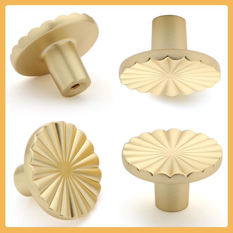Gelewuld Round Cabinet Knobs, 6 Pcs Drawer Knobs, Kitchen Gold