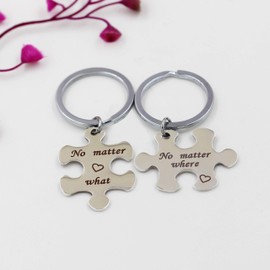 Uloveido No Matter What No Matter Where Keychain for Couples Families, Puzzle Matching Charms Gifts Lovers Keyrings for Women and Men