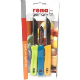 Rena Germany Knife Set of 2 with Peeler, Yellow, Blue and light Green, small