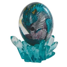Ain’t It Nice Lava Dragon Egg Statue Blue Dragon Figurine Silver Chest Transparent Dragon Egg Collectible Medieval Fantasy Décor, Base with Egg Together: 3(L) 3(W) 3.5(H) inches