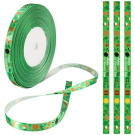 St Patrick Day Ribbon, 0.39x177.17in Green Clover Ribbon Luck Wired Edge Shamrock Ribbon Saint Patrick's Decor for Gift Wrapping Bow Wreath DIY Craft Sewing Party Decor
