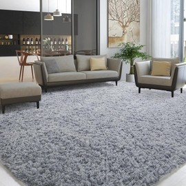 BALAPET Modern Plush Area Rug 10x14, Ultra Soft Large Faux Fur Area Rug for Bedroom Living Room, Non-Skid Indoor Carpet for Kids Playroom Home Decor，Light Grey