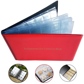 JUSTOP 240 Coin Collection Album Storage Book With Sleeves For Coins (Red)