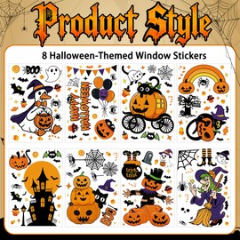 XIMISHOP 8 Sheets 174 Pcs Reusable Halloween Pumpkin Witch Window Stickers