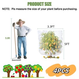 4PCS Bird Netting for Blueberry Bushes 3.3x5FT,Fruit Trees Mesh Bag with Drawstring Garden Insect Netting Pest Barrier Plant Row Cover White Mosquito Net for Fruit/Flower/Herb/Vegetables