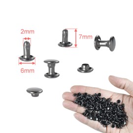 200Sets 6mm Round Double Caps Rivets, Leather Rivets Metal Tubular Studs for Bags Hats Shoes Clothing Leather DIY Craft Repair and Decoration (Gun Black)