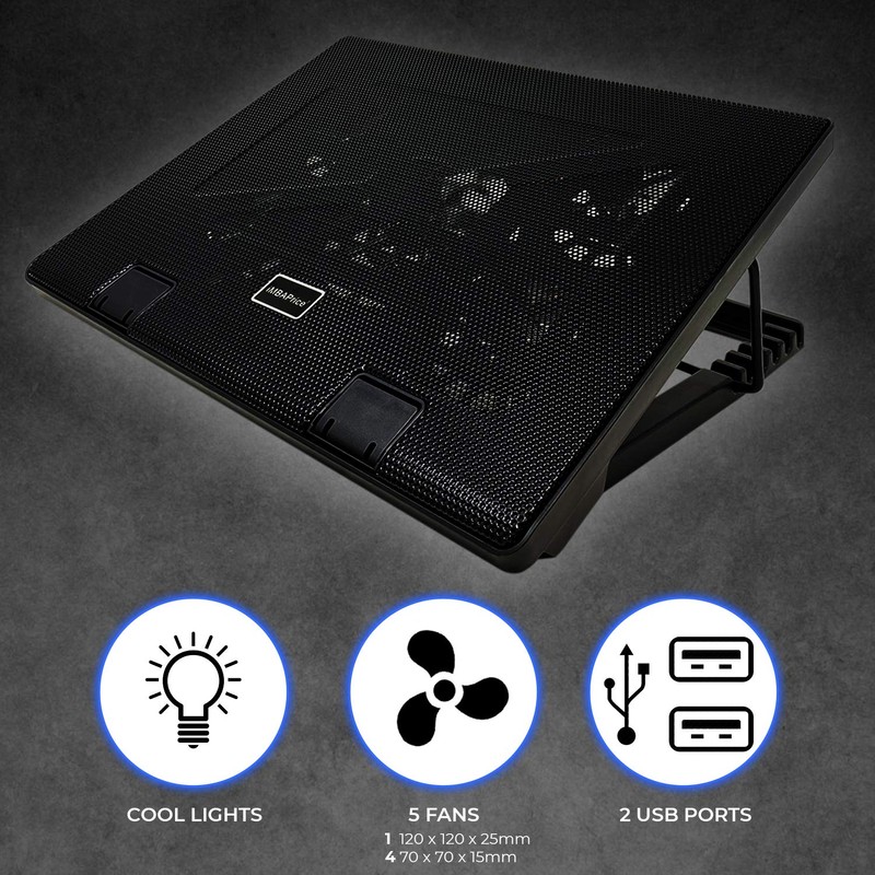 iMBAPrice Black Laptop Cooling Pad, Laptop Cooler with 5 Blue