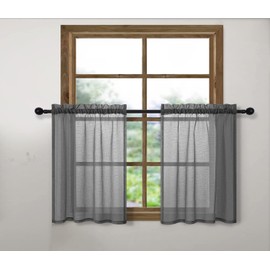 Cozynight Dark Gray Sheer Tier Curtains 36 inch Length Linen Curtain Sheers Transparent Half Window Curtains Kitchen Tiers Bathroom Small Curtains Cafe Curtains Light Filtering Rod Pocket 2 Panels