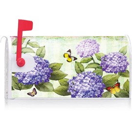 Texupday Hydrangea Floral Butterflies Decoration Mailbox Cover with Magnetic Strip Spring Mailbox Wraps Post Letter Box Cover Standard Size 21" X 18" for Garden Outdoor Yard Decor