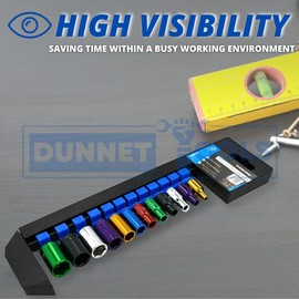 Dunnet Tools Shallow 1/4 Socket Set 12pc Coloured 1/4 Sockets Heavy Duty Hex Socket Set On Storage Rail Metric 4-13mm Standard Tool Set Plumbing Electrician Mechanic Tools