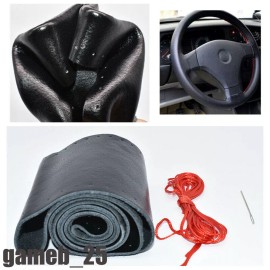 CHUSYYRAY Black + Red 38cm DIY PU Leather Warming Car Steering Wheel DIY Cover For ford