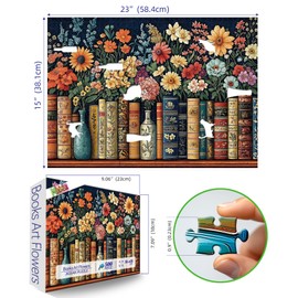Vintage Books & Flowers 500-Piece Jigsaw Puzzle for Adults - Floral Library Scene Puzzle with Colorful Blooms, Decorative Book Spines - Challenging Yet Relaxing Puzzle, 23"x15"