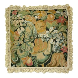 Veravellum Handmade Wool Needlepoint Throw Pillow Cover 20x20 - Vintage French Country Decorative Cushion Cover for Couch, Bed, and Spring Home Deco