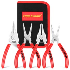 TOOLEAGUE 4 Pcs Mini Snap Ring Pliers Set, Circlip Pliers, 5 inches Internal/External Heavy Duty for Ring Remover Retaining Straight Bent Lock Ring Pliers Set