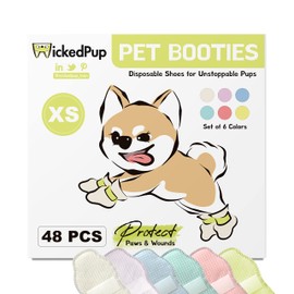 WICKEDPUP Pet Booties for Dogs & Cats, 48ct | Disposable Socks to Stop Licking | Puppy Shoes for Paw Protection against Heat, Hot Pavement, Snow | Wound Recovery Boots Foot Covers for Injured Paw (XS)