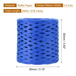 uxcell Raffia Paper Craft Ribbon, 1/4 Inch 218 Yards Raffia Twine String Packing Paper Twine for Christmas Wrapping DIY Craft, Sapphire