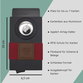 Will Fire Airbox Card Case with Money Clip and Airtag Holder, Card Holder, Card Holder, Slim Wallet, RFID Protection, black/red, Card case