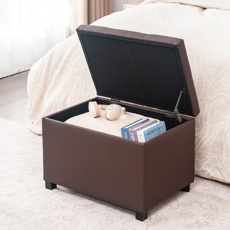 Joveco 24" Leather Storage Ottoman Bench, Rectangle Foot Rest Stool