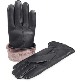 Zavelio Women's Premium Shearling Sheepskin Fur Lined Leather Gloves, black