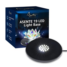 ASENTE 19 LED White Light Stand Base - Circular Illuminated Display Pedestal for 3D Crystal Glass Art - LED Light Base & Crystal Display Stand, AC/USB Plug Operated Lighted Acrylic, Crystal Base Black