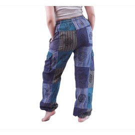 Handmade in Nepal Bohemian Hippie Patchwork Trousers Closed Leg Comfortable, Handmade Hippie Pants for Women Unique Boho Style (XL)