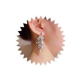 Yienate Statement Leaf Dangle Drop Earrings Vintage Silver Leaf Cluster Drop Earrings Punk Large Leaf Dangle Earrings Bridal Earring Wedding Prom Earring Jewellery for Women and Girls, Silver